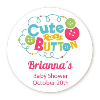 Cute As Buttons - Round Personalized Baby Shower Sticker Labels