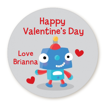Cutie Q TT Love Robot - Round Personalized Valentines Day Sticker Labels