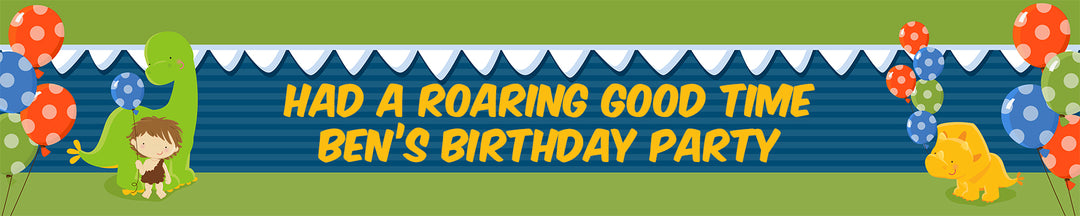Dinosaur and Caveman - Personalized Birthday Party Banners