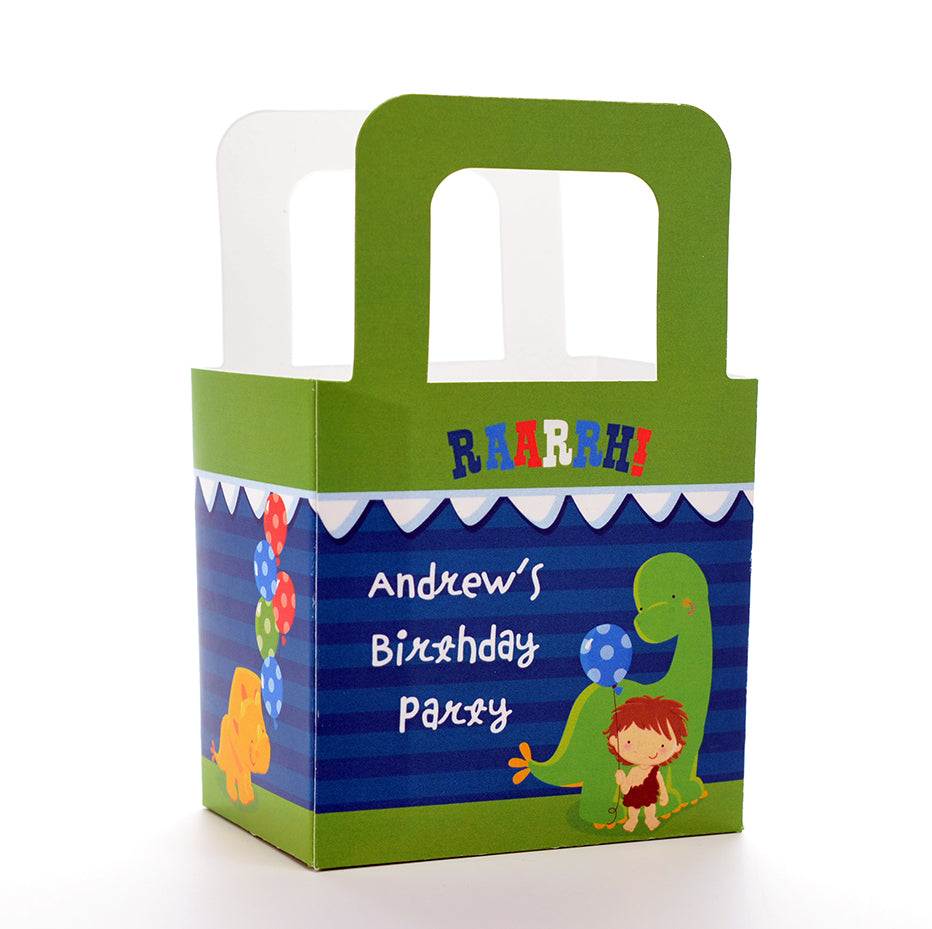 Dinosaur and Caveman - Personalized Birthday Party Favor Boxes