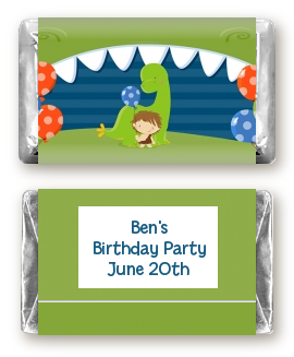 Dinosaur and Caveman - Personalized Birthday Party Mini Candy Bar Wrappers