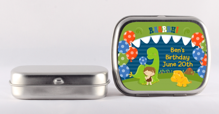 Dinosaur and Caveman - Personalized Birthday Party Mint Tins