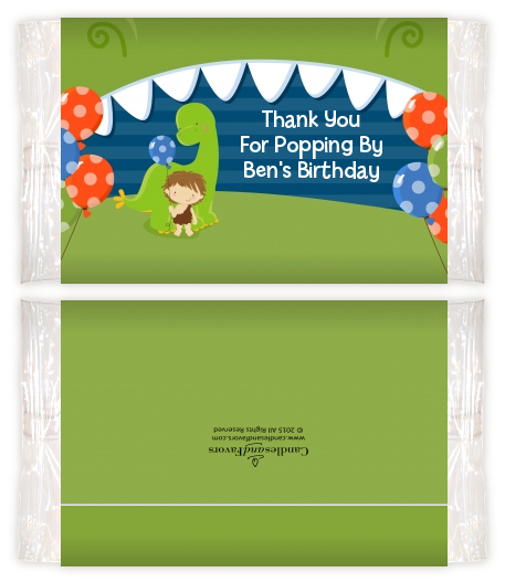 Dinosaur and Caveman - Personalized Popcorn Wrapper Birthday Party Favors