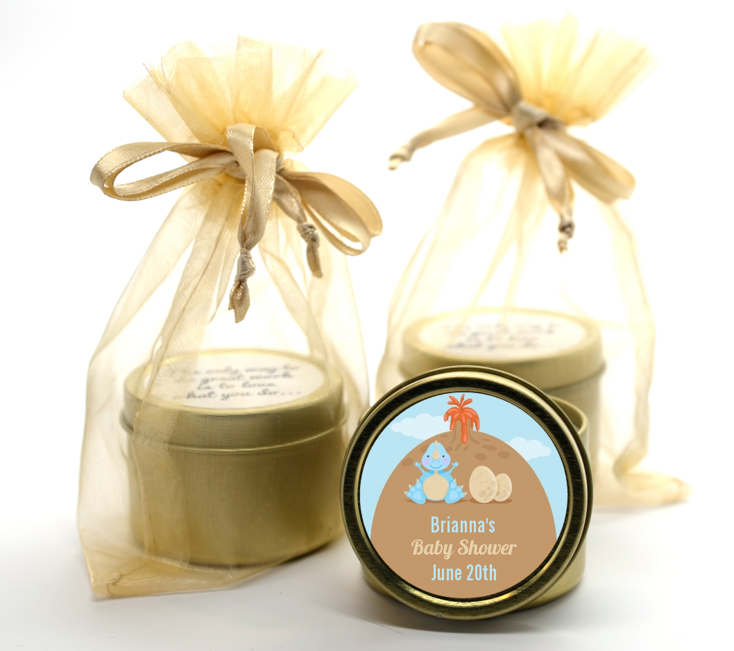 Dinosaur Baby Boy - Baby Shower Gold Tin Candle Favors