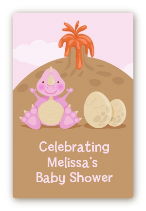 Dinosaur Baby Girl - Custom Large Rectangle Baby Shower Sticker/Labels