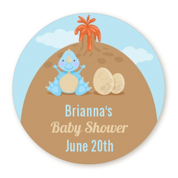 Dinosaur Baby Boy - Round Personalized Baby Shower Sticker Labels