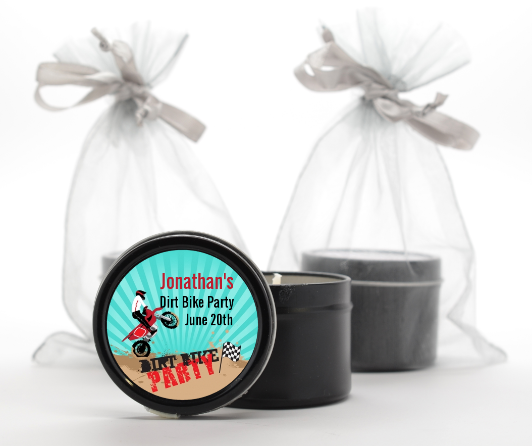 Dirt Bike - Birthday Party Black Candle Tin Favors