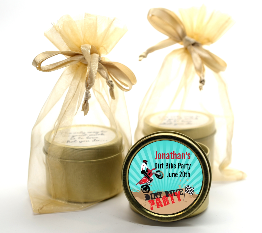 Dirt Bike - Birthday Party Gold Tin Candle Favors
