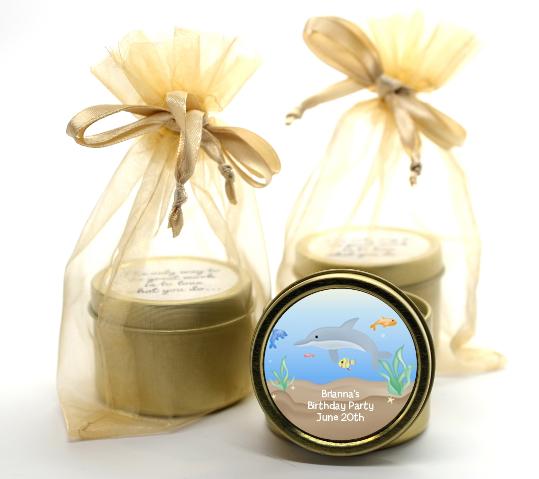 Dolphin - Birthday Party Gold Tin Candle Favors