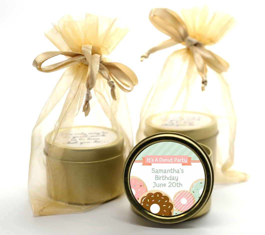 Donut Party - Birthday Party Gold Tin Candle Favors
