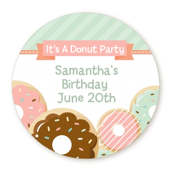 Donut Party - Round Personalized Birthday Party Sticker Labels