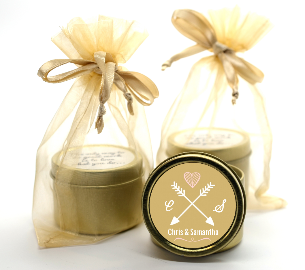 Double Arrows - Bridal Shower Gold Tin Candle Favors