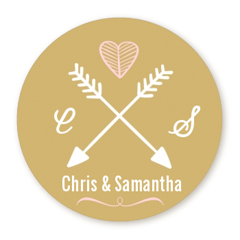 Double Arrows - Round Personalized Bridal Shower Sticker Labels