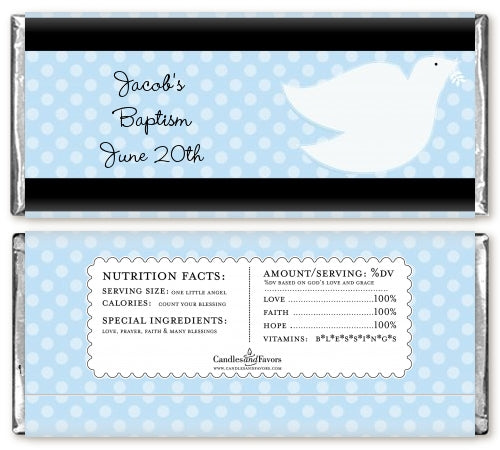 Dove Blue - Personalized Baptism / Christening Candy Bar Wrappers