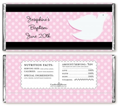 Dove Pink - Personalized Baptism / Christening Candy Bar Wrappers