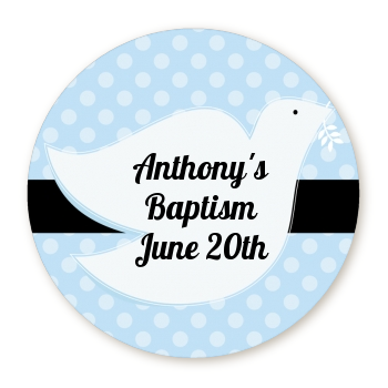 Dove Blue - Round Personalized Baptism / Christening Sticker Labels