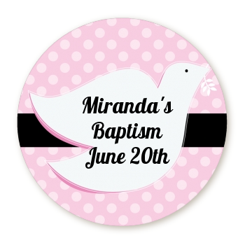 Dove Pink - Round Personalized Baptism / Christening Sticker Labels