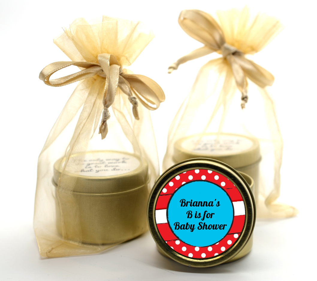 Dr. Seuss Inspired - Baby Shower Gold Tin Candle Favors