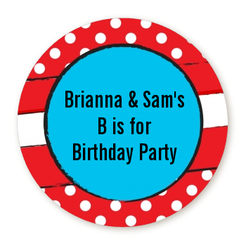 Dr. Seuss Inspired Thing 1 Thing 2 - Round Personalized Birthday Party Sticker Labels