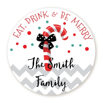 Eat, Drink & Be Merry - Round Personalized Christmas Sticker Labels