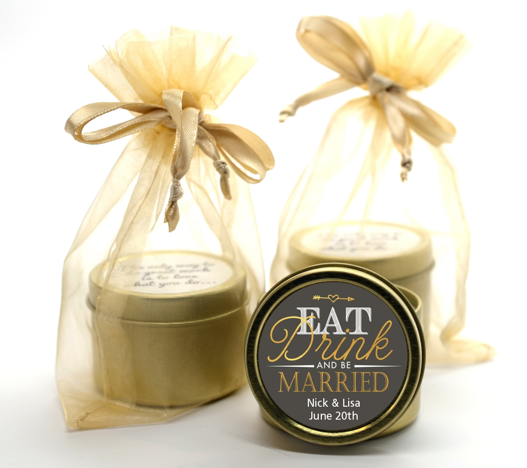 Eat Drink And Be Married - Bridal Shower Gold Tin Candle Favors