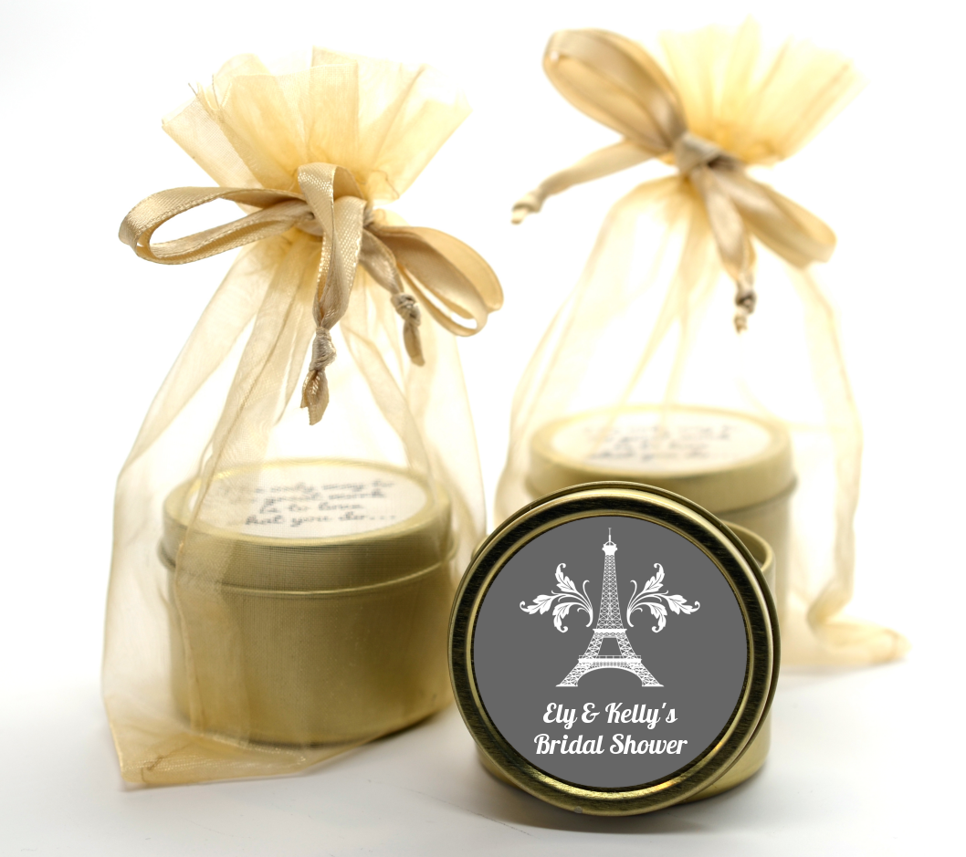 Eiffel Tower - Bridal Shower Gold Tin Candle Favors