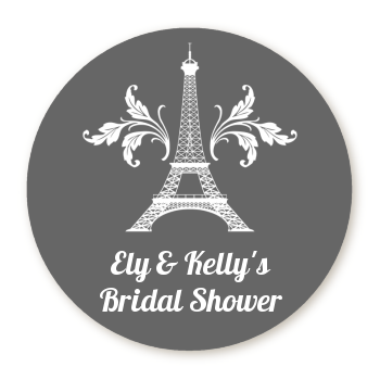 Eiffel Tower - Round Personalized Bridal Shower Sticker Labels