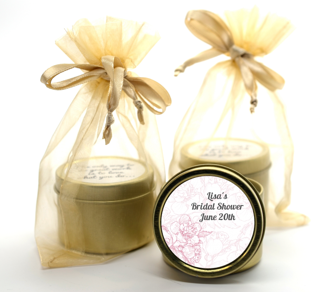 Elegant Flowers - Bridal Shower Gold Tin Candle Favors