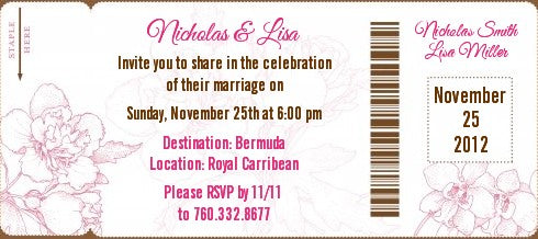 Elegant Flowers - Bridal Shower Destination Boarding Pass Invitations