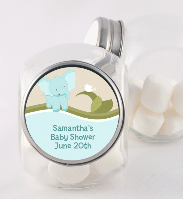 Elephant Baby Blue - Personalized Baby Shower Candy Jar