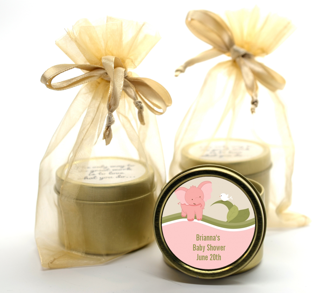 Elephant Baby Pink - Baby Shower Gold Tin Candle Favors