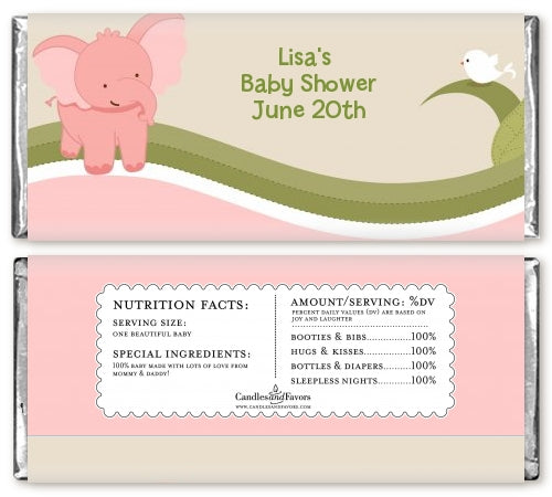 Elephant Baby Pink - Personalized Baby Shower Candy Bar Wrappers