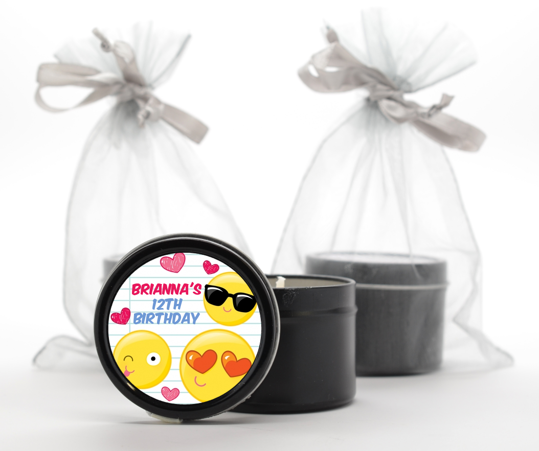 Emoji Fun - Birthday Party Black Candle Tin Favors
