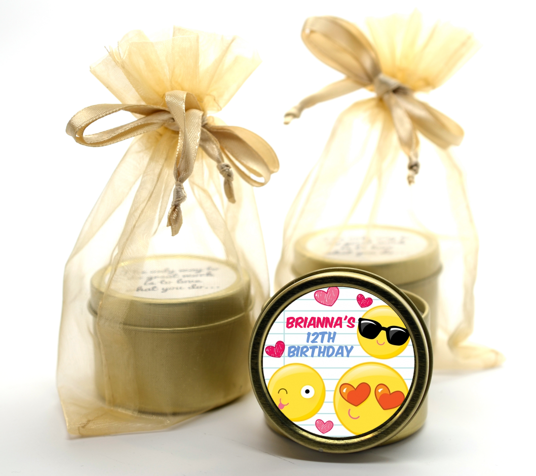 Emoji Fun - Birthday Party Gold Tin Candle Favors