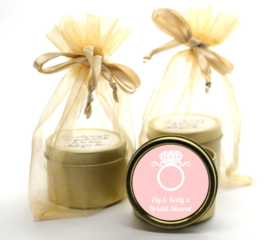 Engagement Ring - Bridal Shower Gold Tin Candle Favors