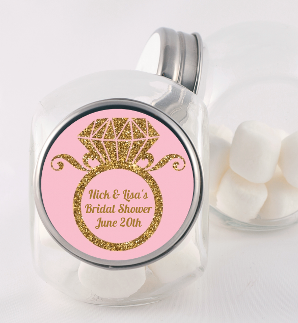 Engagement Ring Pink Gold Glitter - Personalized Bridal Shower Candy Jar