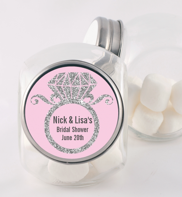 Engagement Ring Silver Glitter - Personalized Bridal Shower Candy Jar