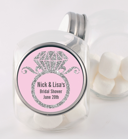 Engagement Ring Silver Glitter - Personalized Bridal Shower Candy Jar