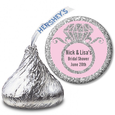 Engagement Ring Silver Glitter - Hershey Kiss Bridal Shower Sticker Labels