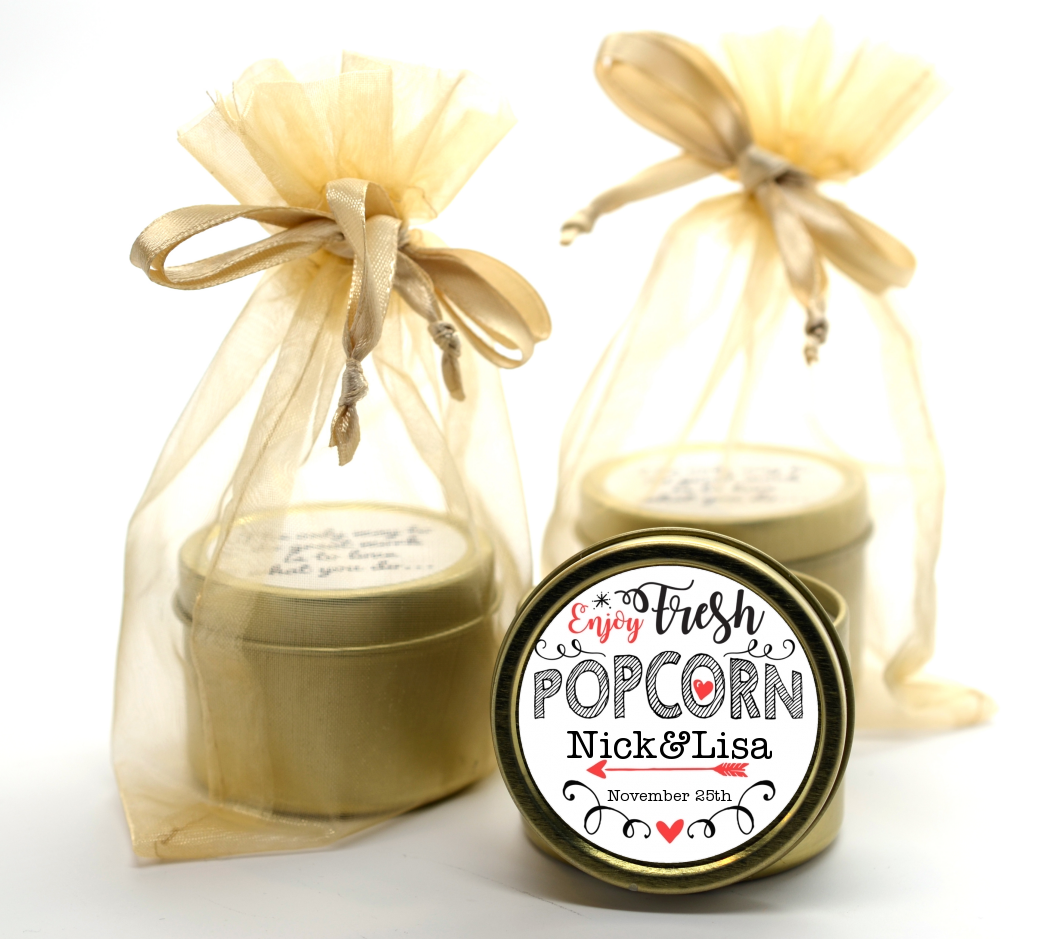 Enjoy Fresh Popcorn - Bridal Shower Gold Tin Candle Favors