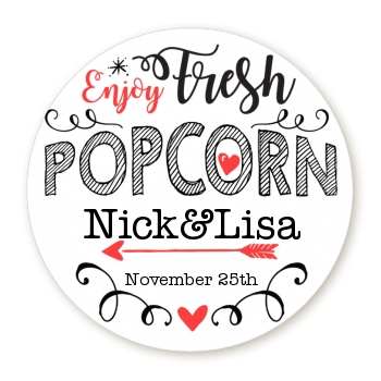 Enjoy Fresh Popcorn - Round Personalized Bridal Shower Sticker Labels