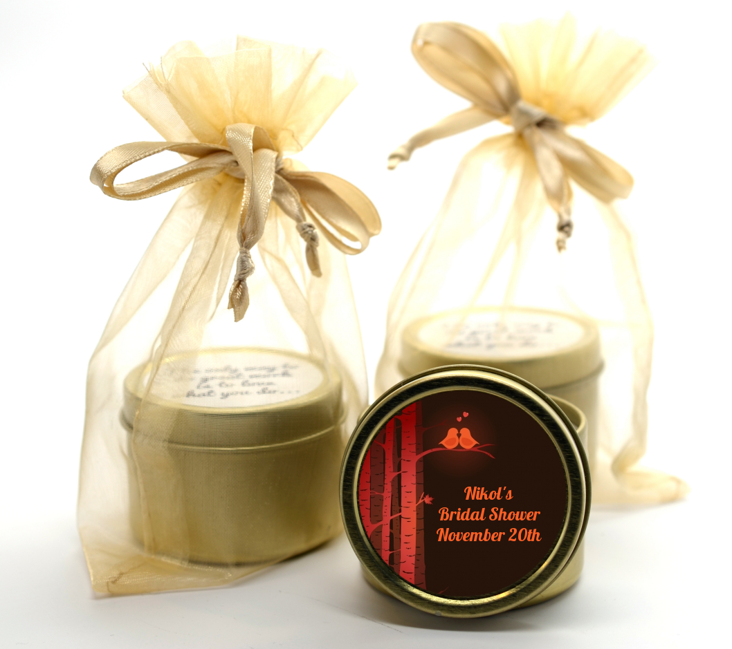 Fall Love Birds - Bridal Shower Gold Tin Candle Favors