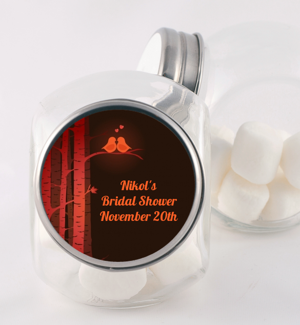 Fall Love Birds - Personalized Bridal Shower Candy Jar
