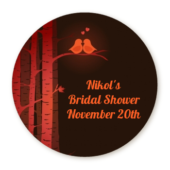 Fall Love Birds - Round Personalized Bridal Shower Sticker Labels