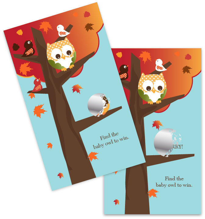 Owl - Fall Theme or Halloween - Baby Shower Scratch Off Game Tickets