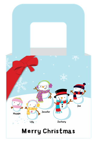 Snowman Family with Snowflakes - Personalized Christmas Favor Boxes