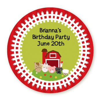 Farm Animals - Round Personalized Birthday Party Sticker Labels