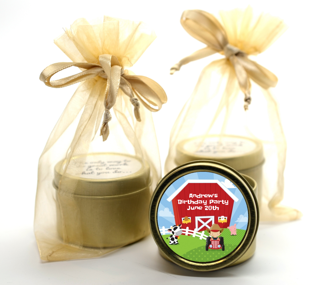 Farm Boy - Birthday Party Gold Tin Candle Favors