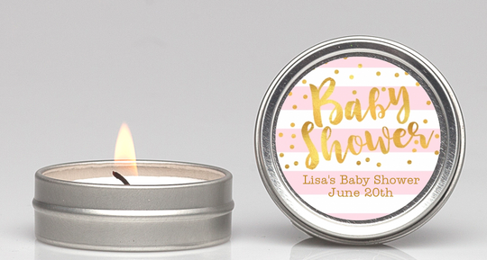 Faux Gold and Pink Stripes - Baby Shower Candle Favors