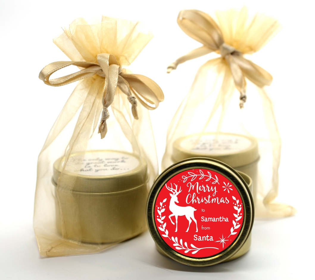 Festive Antlers - Christmas Gold Tin Candle Favors